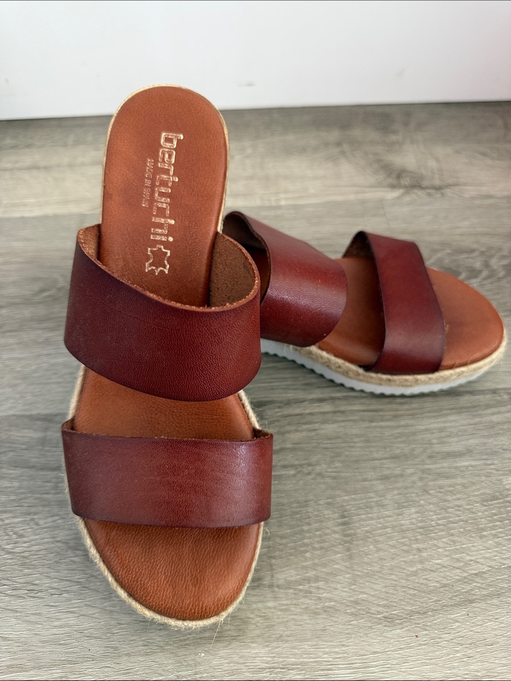 Women's Brown Leather Platform Slide Sandals - Picture 3 of 6